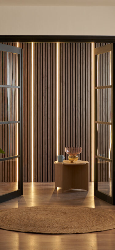 Room set lifestyle wood veneer hub lighting