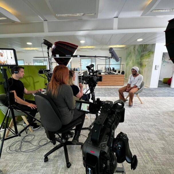 Our video team conducting interviews on location in Milton Keynes